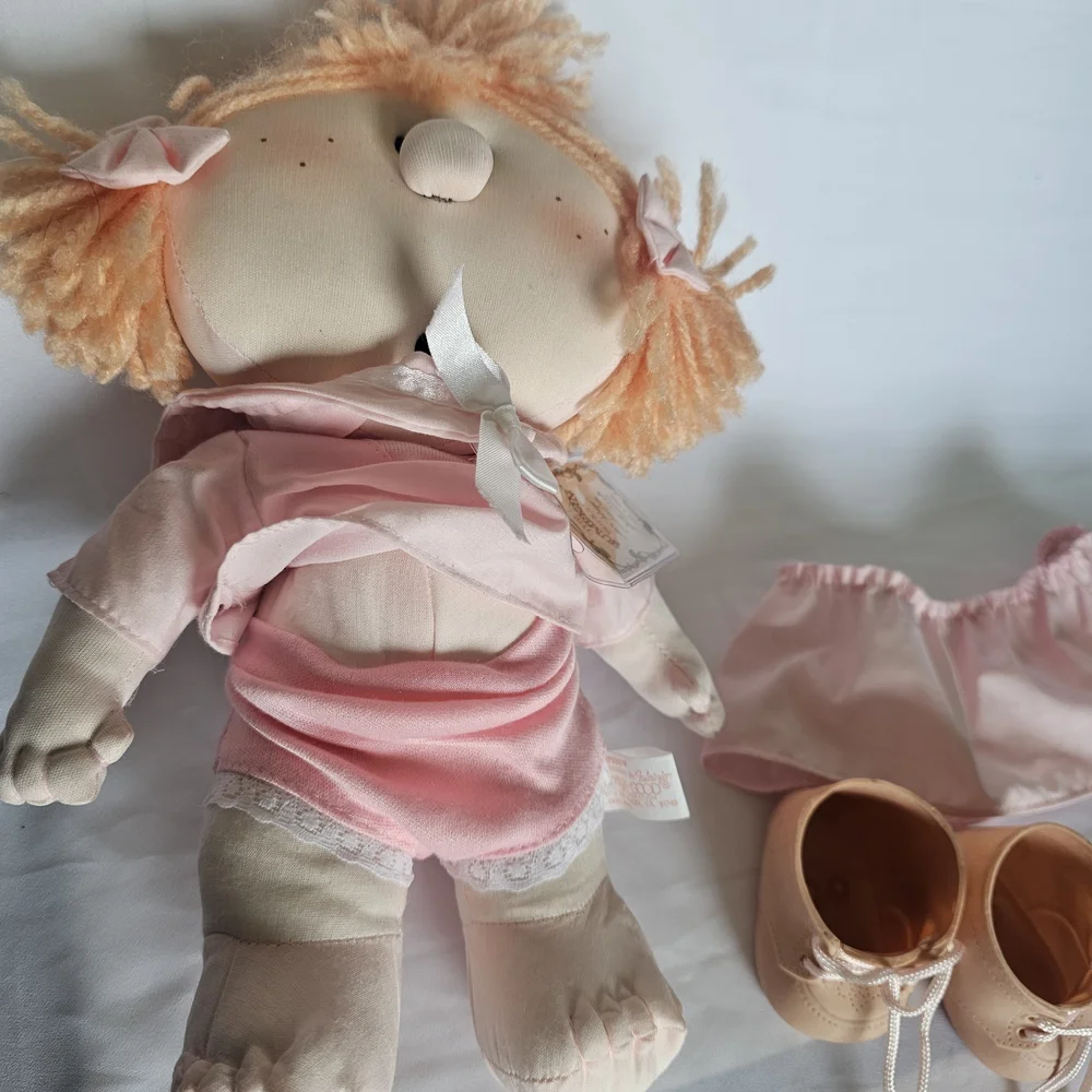 Vintage Plush Bumpkins ,Adorable Pink Doll with Dress